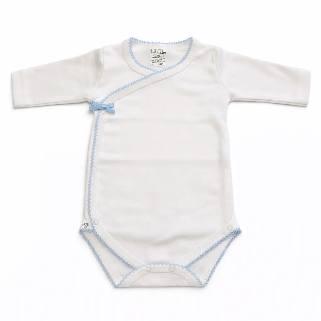 romper lange mouw & broekje | borduur randje en strikje blauw